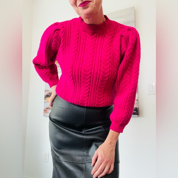 Mango Sweaters - MANGO Fuchsia Pink Cable Knit Sweater